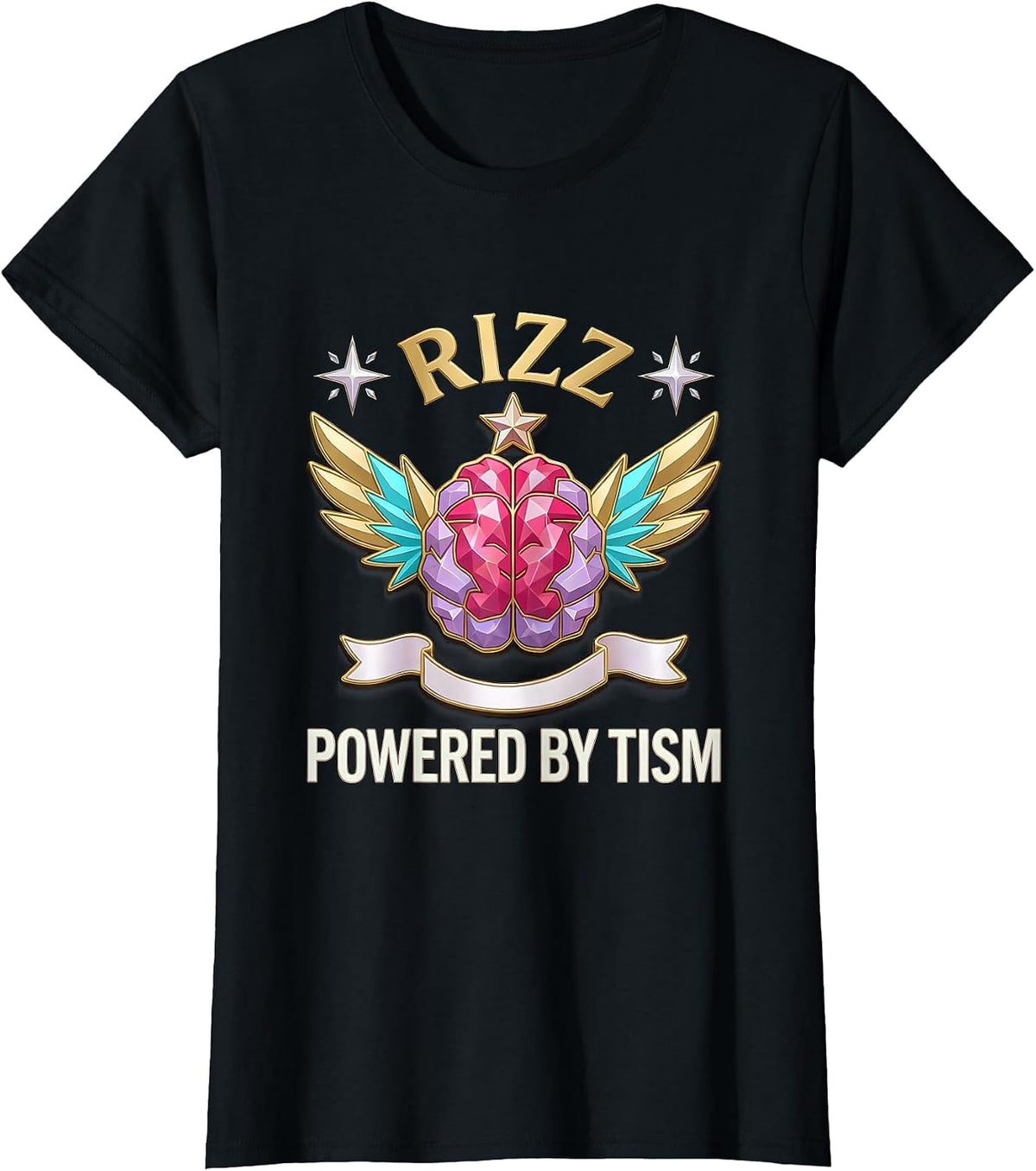 Rizz Powered by Tism Funny Autism Awareness Design T-Shirt - Black