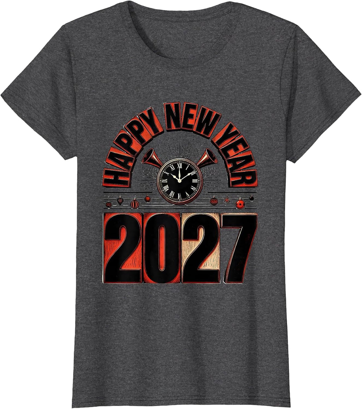 Women's Happy New Year 2027 Whimsical Festive Party Countdown T-Shirt - Dark Heather Grey