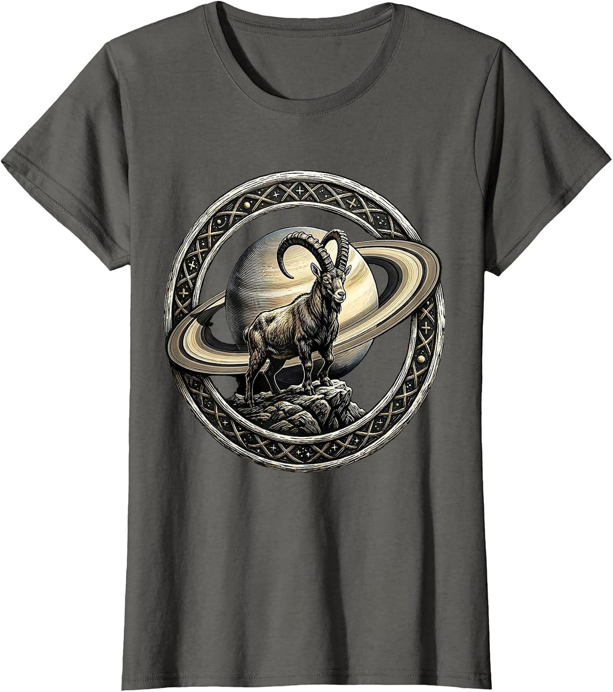 Women's Capricorn Goat Silhouette Saturn Zodiac Design T-Shirt - Asphalt Grey