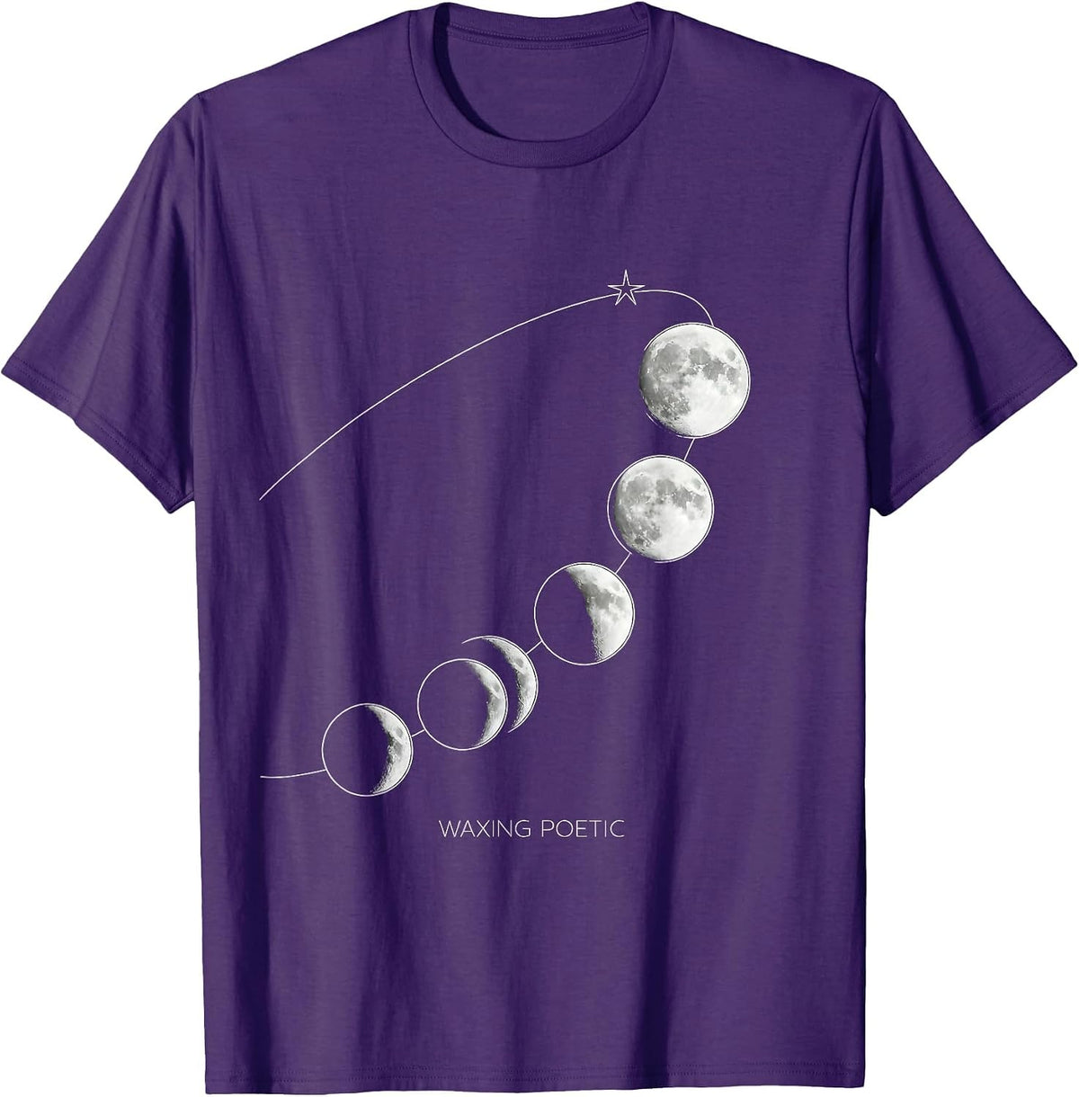 Waxing Poetic Line Art Moon Phase Space Lover Night Sky T-Shirt - Purple