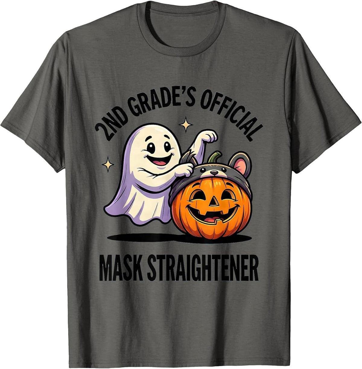 2nd Grade's Official Mask Straightener Spooky Second Grade T-Shirt - Asphalt Grey