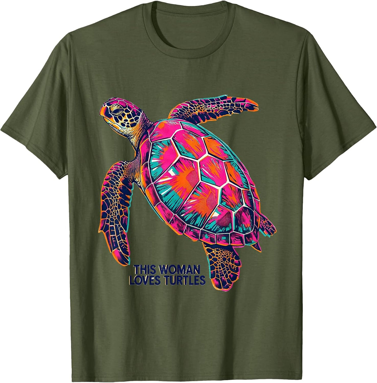 This Woman Loves Turtles Risograph Sea Turtle Lover Gift T-Shirt - Olive Green