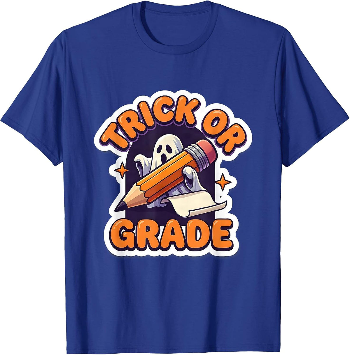 Men's Trick Or Grade Funny Teacher Halloween Ghost Costume T-Shirt - Royal Blue
