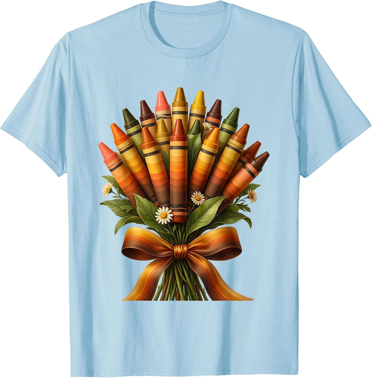 Crayon Bouquet Daycare Teacher Graphic Tee T-Shirt - Baby Blue