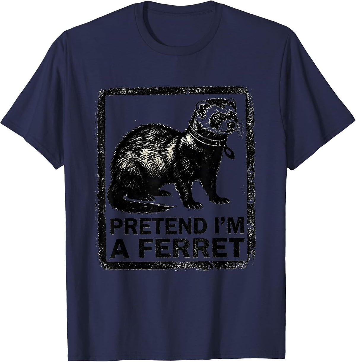 Pretend I'm A Ferret Funny Rubber Stamp Halloween Costume T-Shirt - Navy Blue