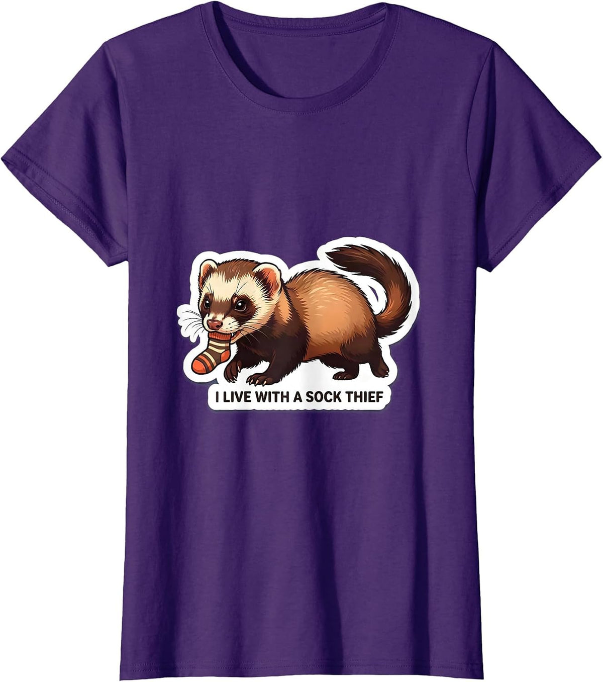 Women's I Live With A Sock Thief Funny Ferret Lover Gift For Kids T-Shirt - Purple