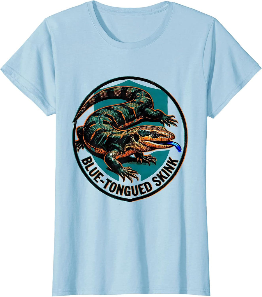 Women's Blue-Tongued Skink Risograph Reptile Lover Biologist Gift T-Shirt - Baby Blue