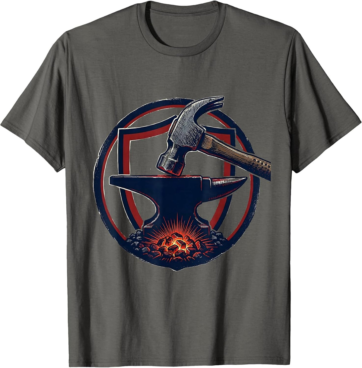 Sealed Shield Forge Hammer Anvil Blacksmith Humor T-Shirt - Asphalt Grey