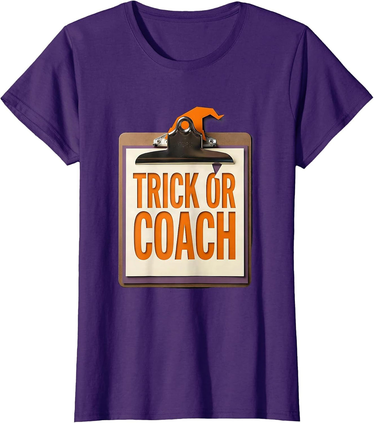 Women's Trick Or Coach Paper Cutout Teacher Halloween Costume Pun T-Shirt - Purple