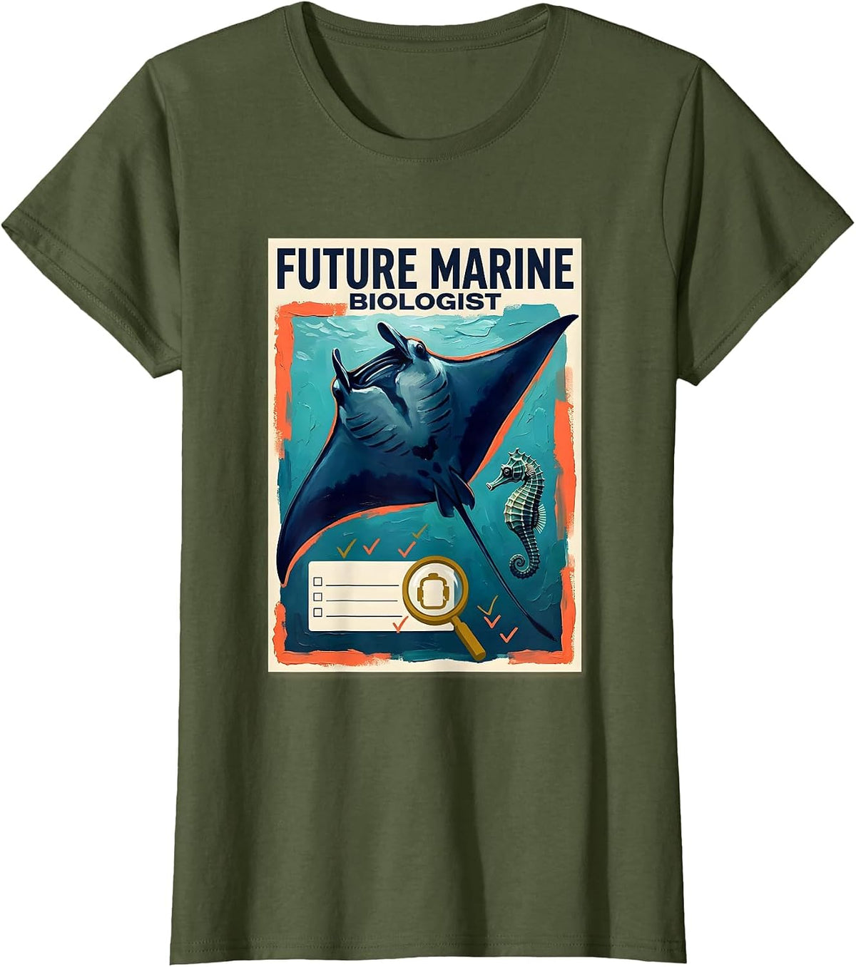 Women's Future Marine Biologist Cute Ocean Wildlife Marine Science T-Shirt - Olive Green
