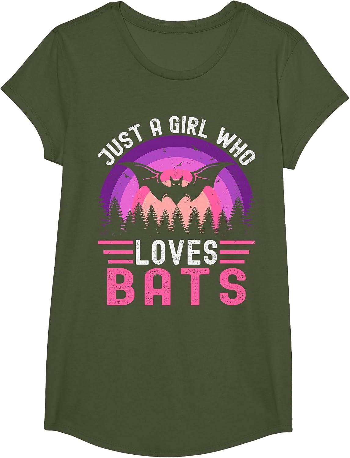 Vintage Bat Just a Girl Who Loves Bats Funny Bat Halloween T-Shirt - Girls Olive Green