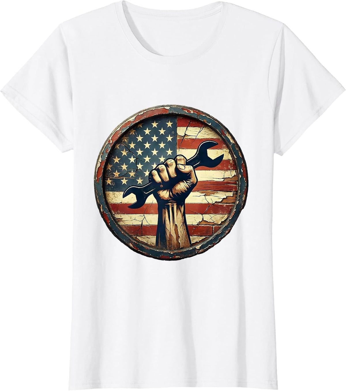 Labor Day Muscular Fist Gripping Wrench Graphic T-Shirt - White