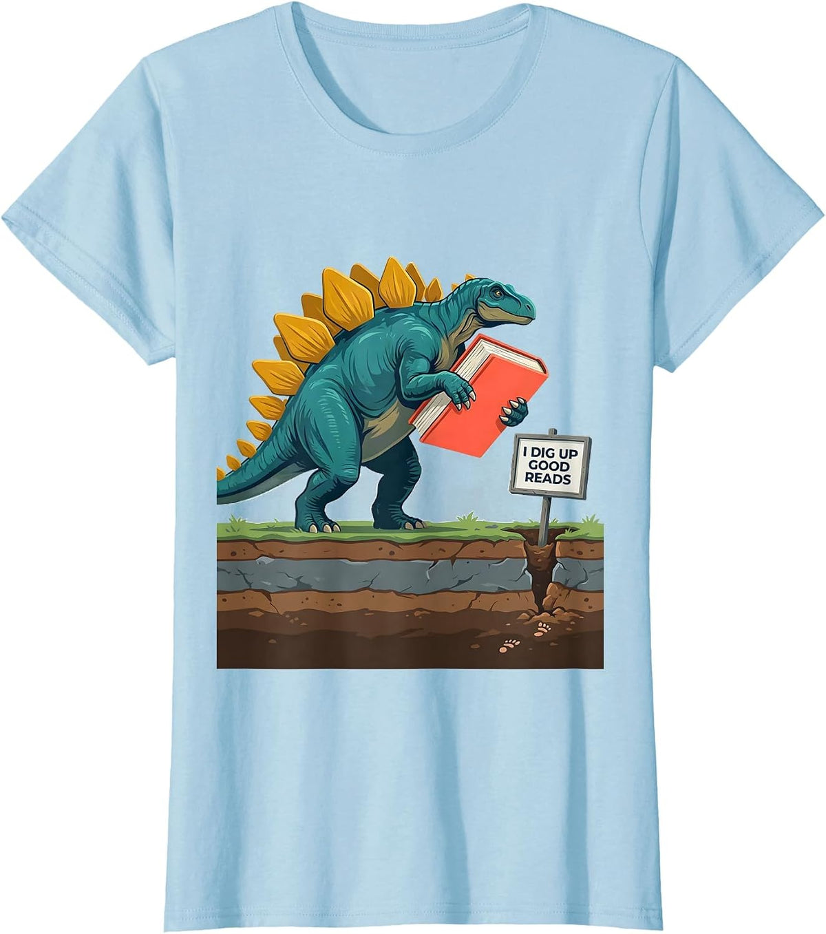 I Dig Up Good Reads Funny Dinosaur Bookworm Summer Reading T-Shirt - Baby Blue