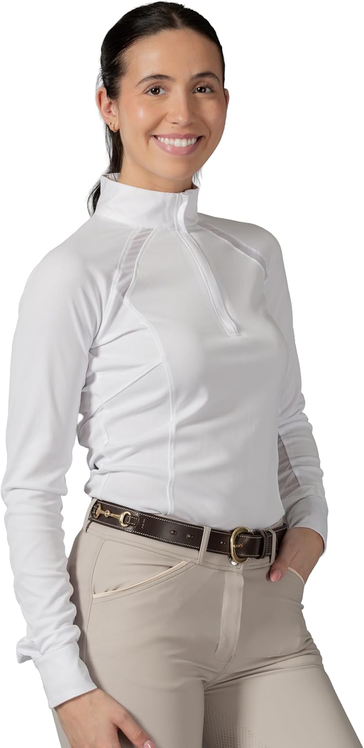 Equinavia Ingrid Womens Long Sleeve Equestrian Show Shirt, Riding Shirt - White