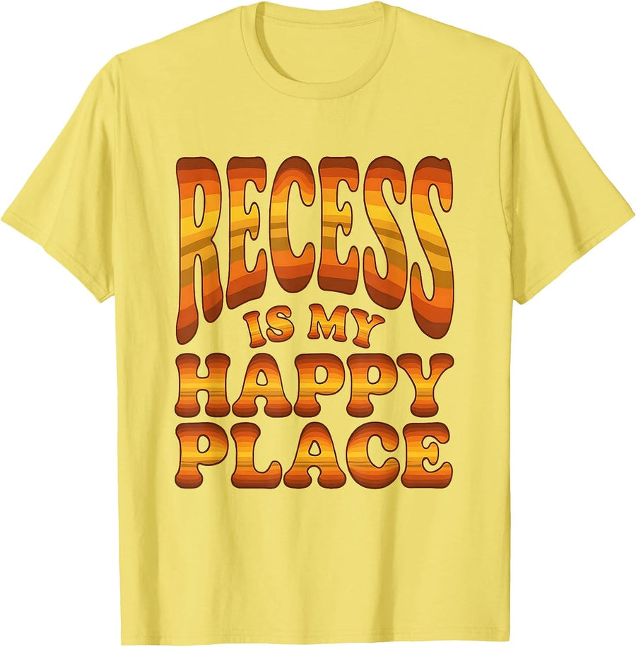 Men's Recess Is My Happy Place 5th Grade Teacher T-Shirt - Lemon Yellow