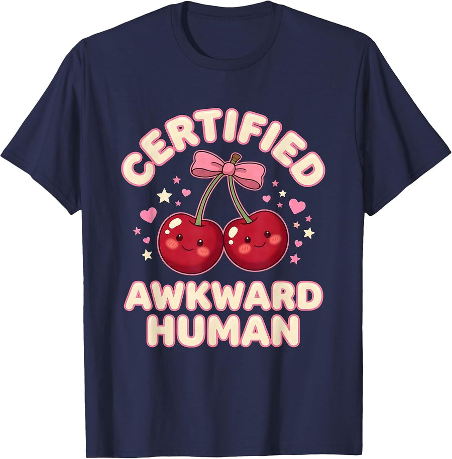Certified Awkward Human Embarrassing Design T-Shirt - Navy Blue