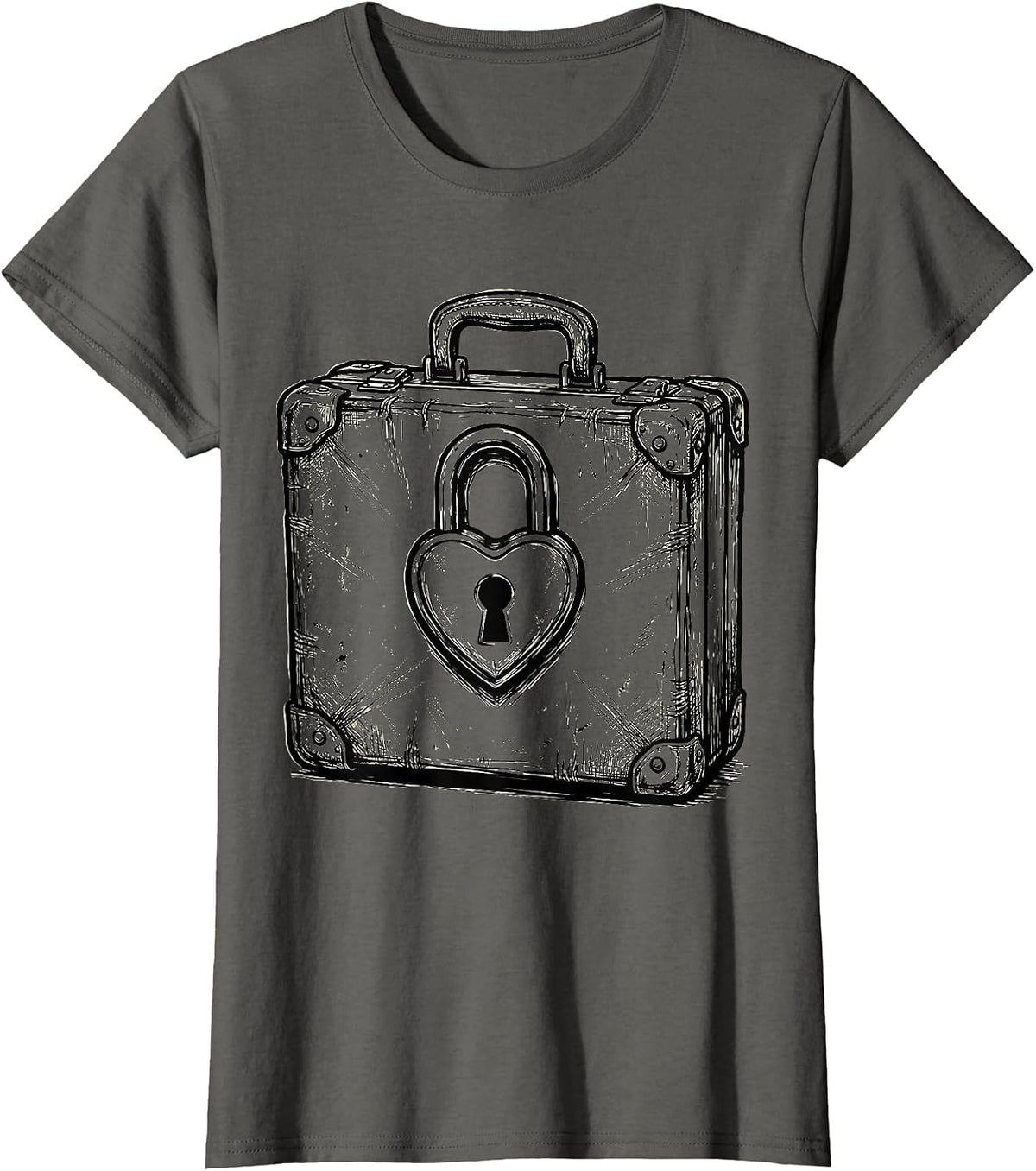 Women's Social Worker Worn Briefcase Heart Lock Graphic T-Shirt - Asphalt Grey