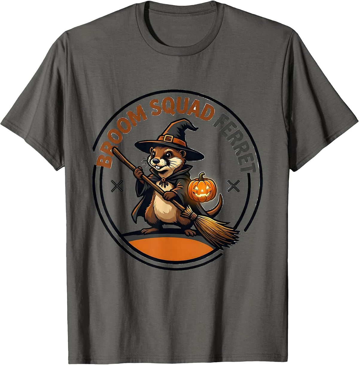 Broom Squad Ferret Halloween Witch Mascot Costume Group T-Shirt - Asphalt Grey