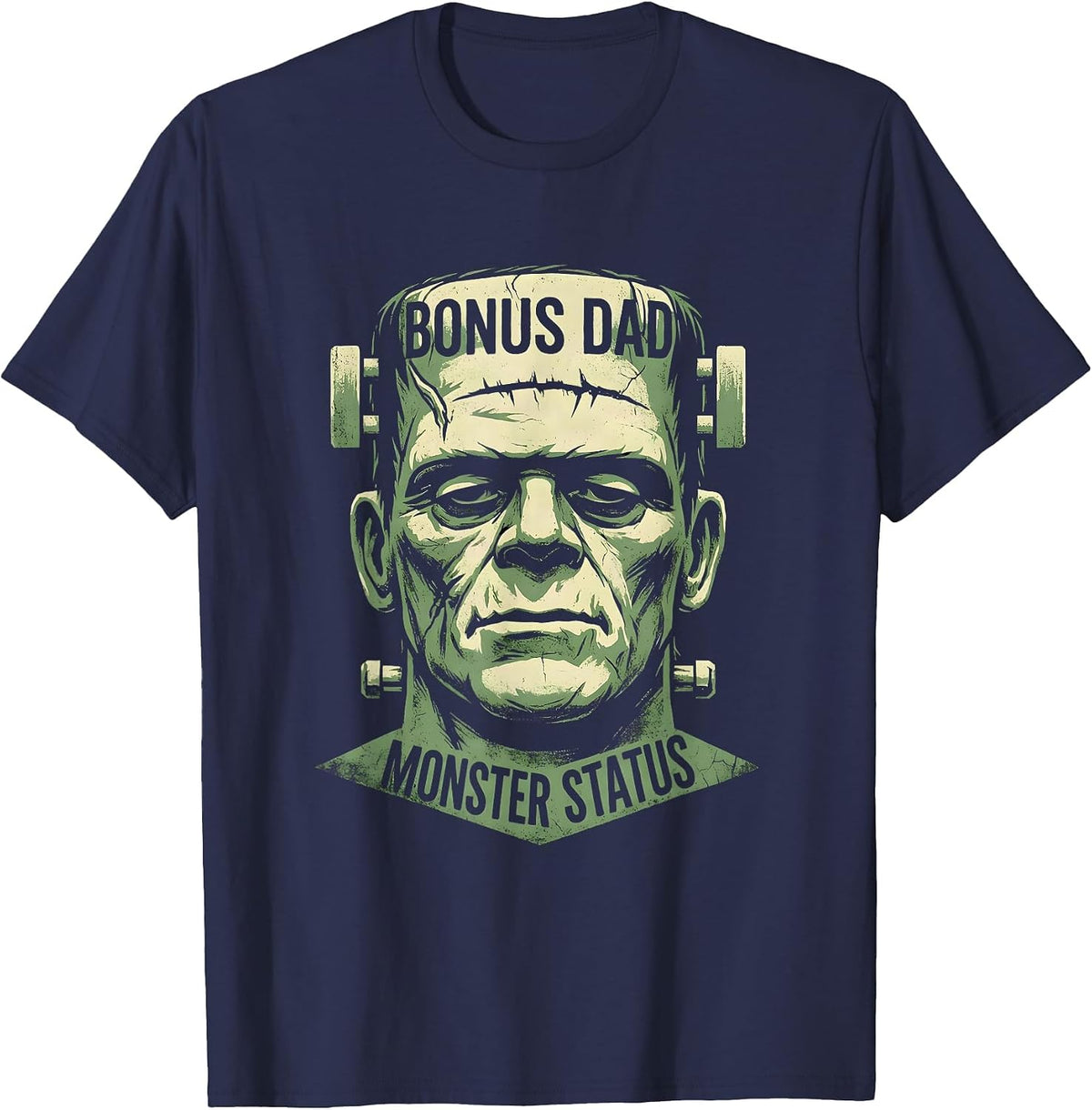 Men's Bonus Dad Monster Status Halloween Stepdad Design T-Shirt - Navy Blue