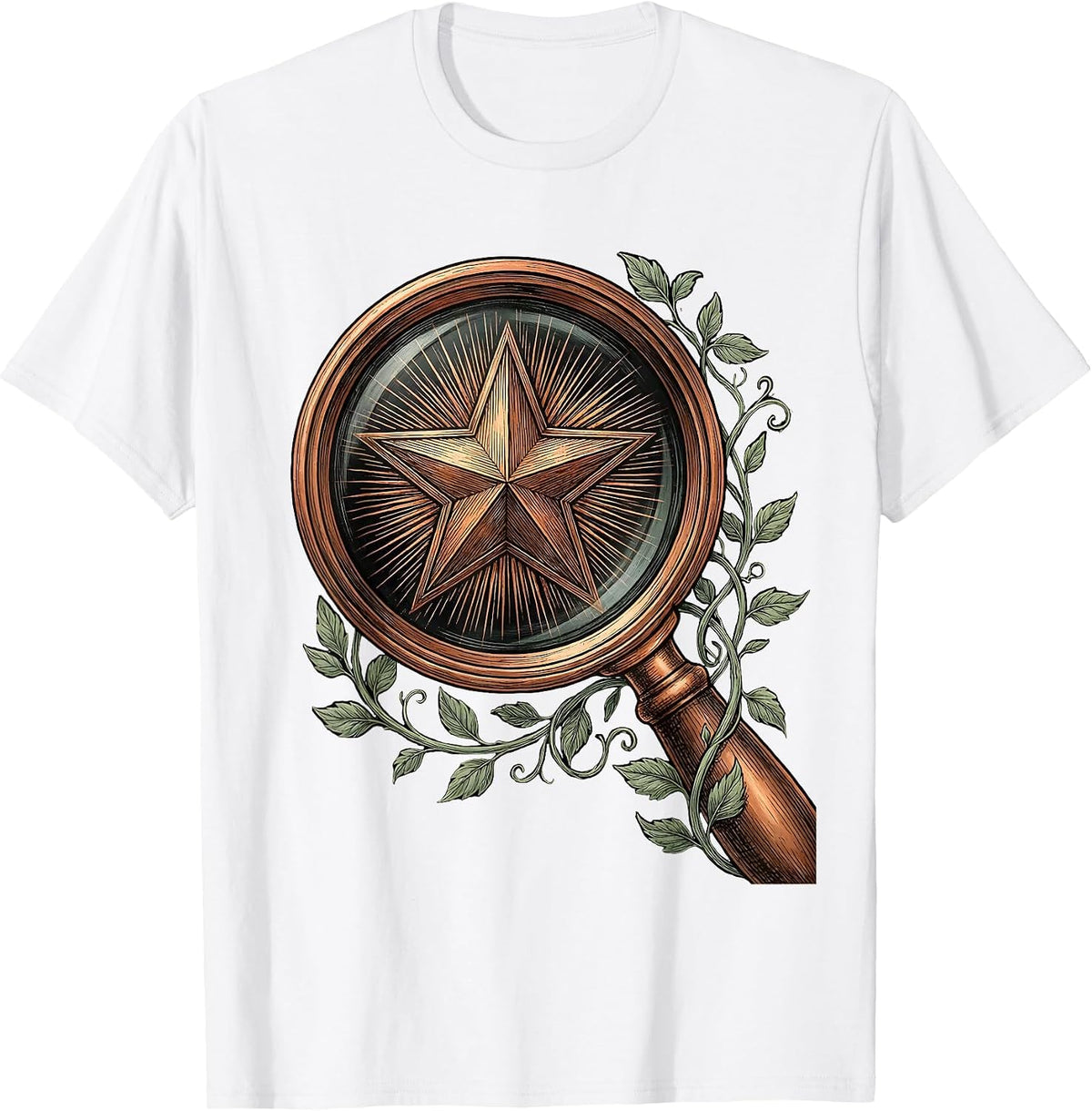 Men's Special Education Magnifying Glass Star Design T-Shirt - White