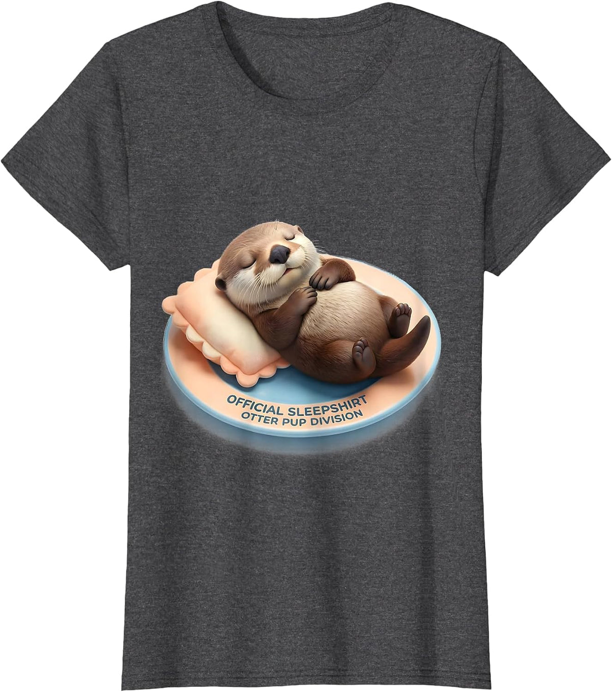 Women's Official Sleepshirt Otter Pup Division Cute Kawaii T-Shirt - Dark Heather Grey