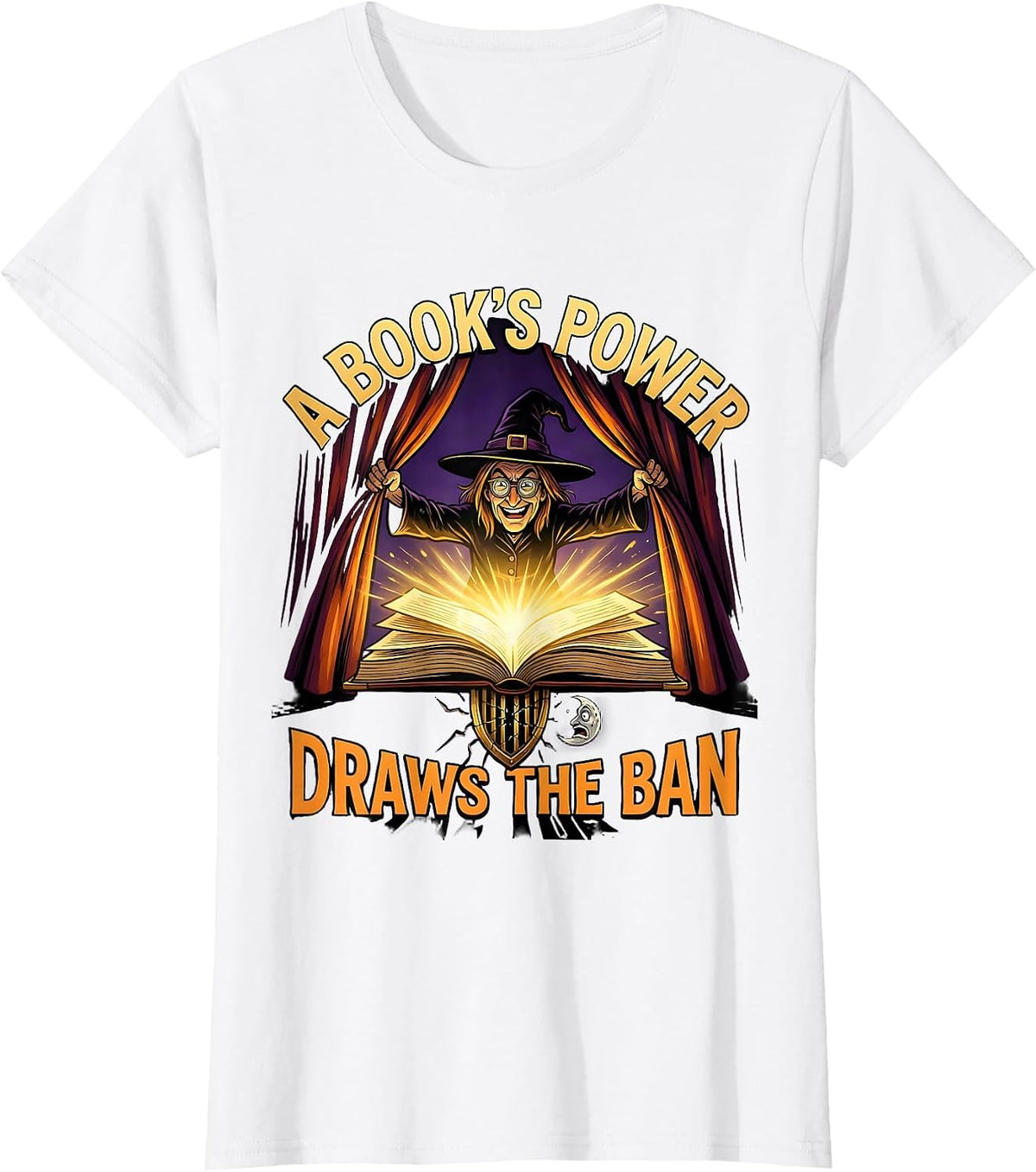 A Book's Power Draws The Ban Cartoon Witch Librarian T-Shirt - White