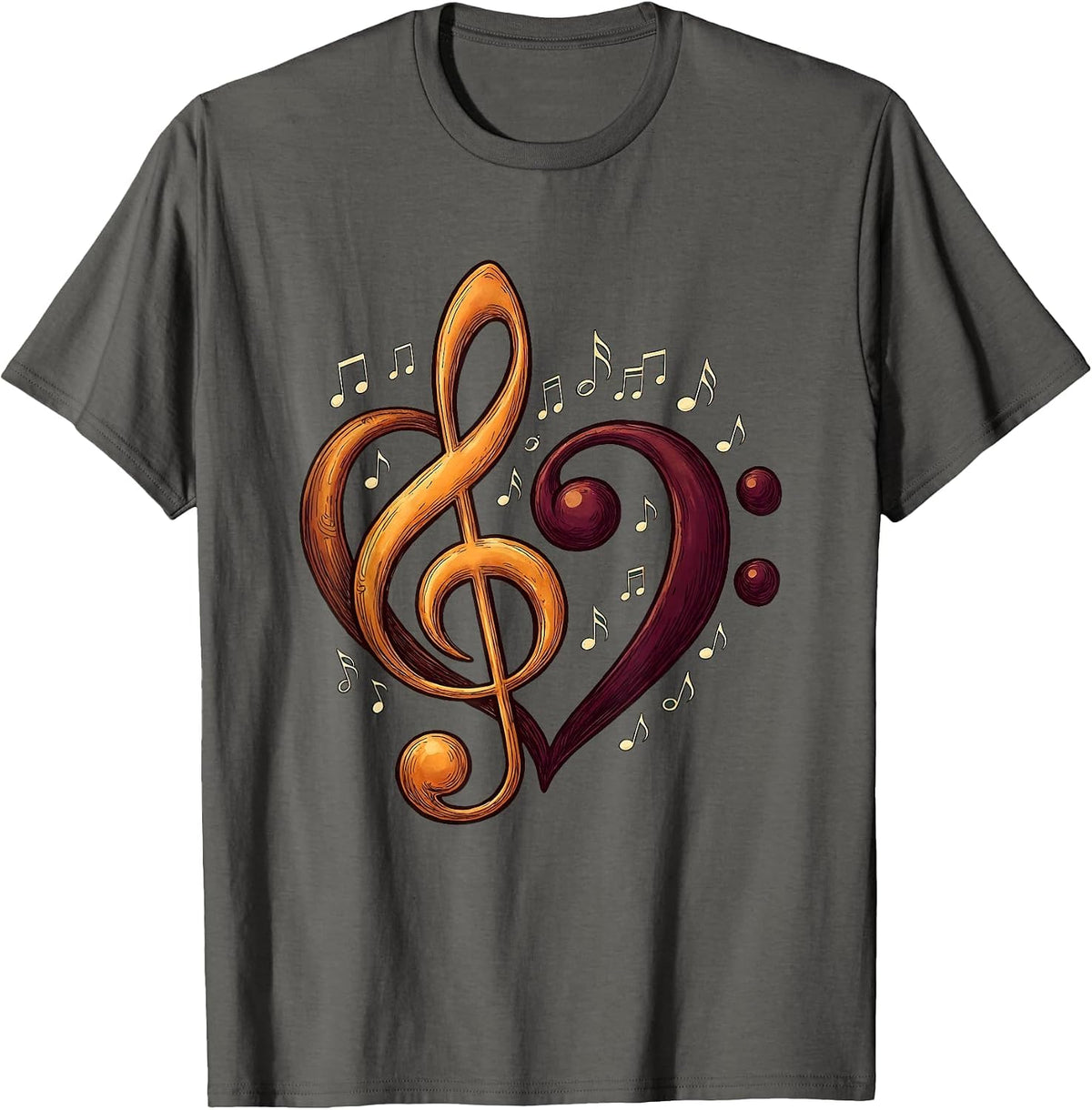 Music Teacher Treble Bass Clef Duo Graphic T-Shirt - Asphalt Grey