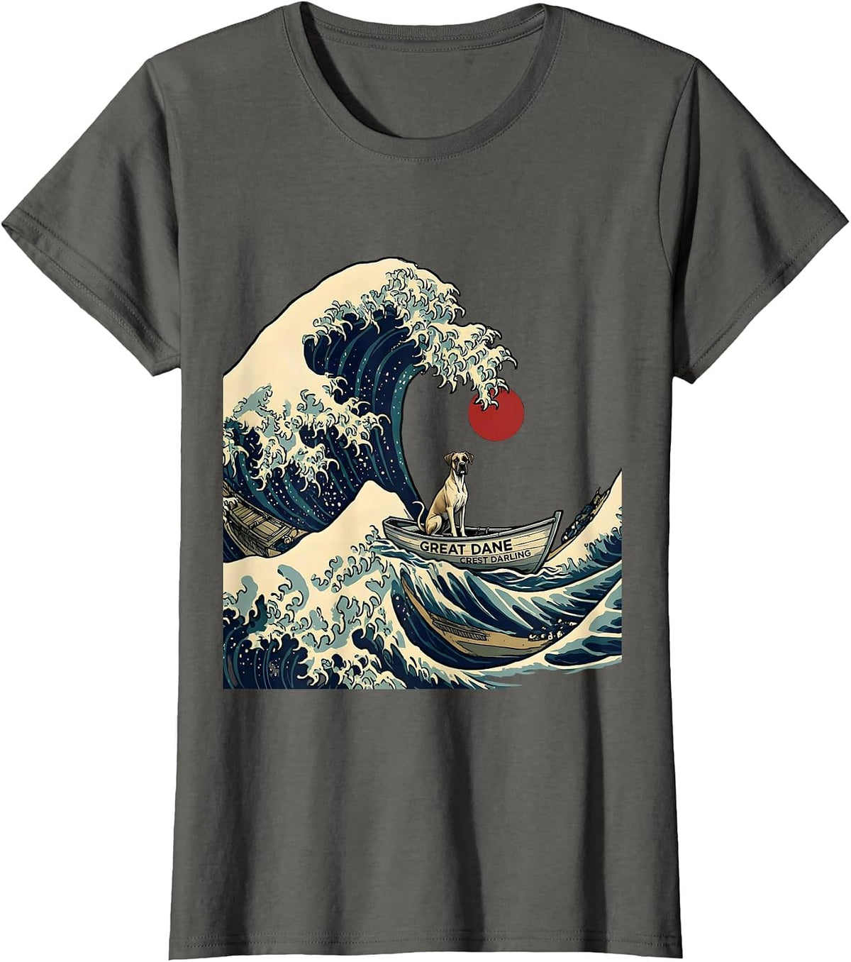 Women's Great Dane Crest Darling Cartoon Funny Dog Lover Animal T-Shirt - Asphalt Grey