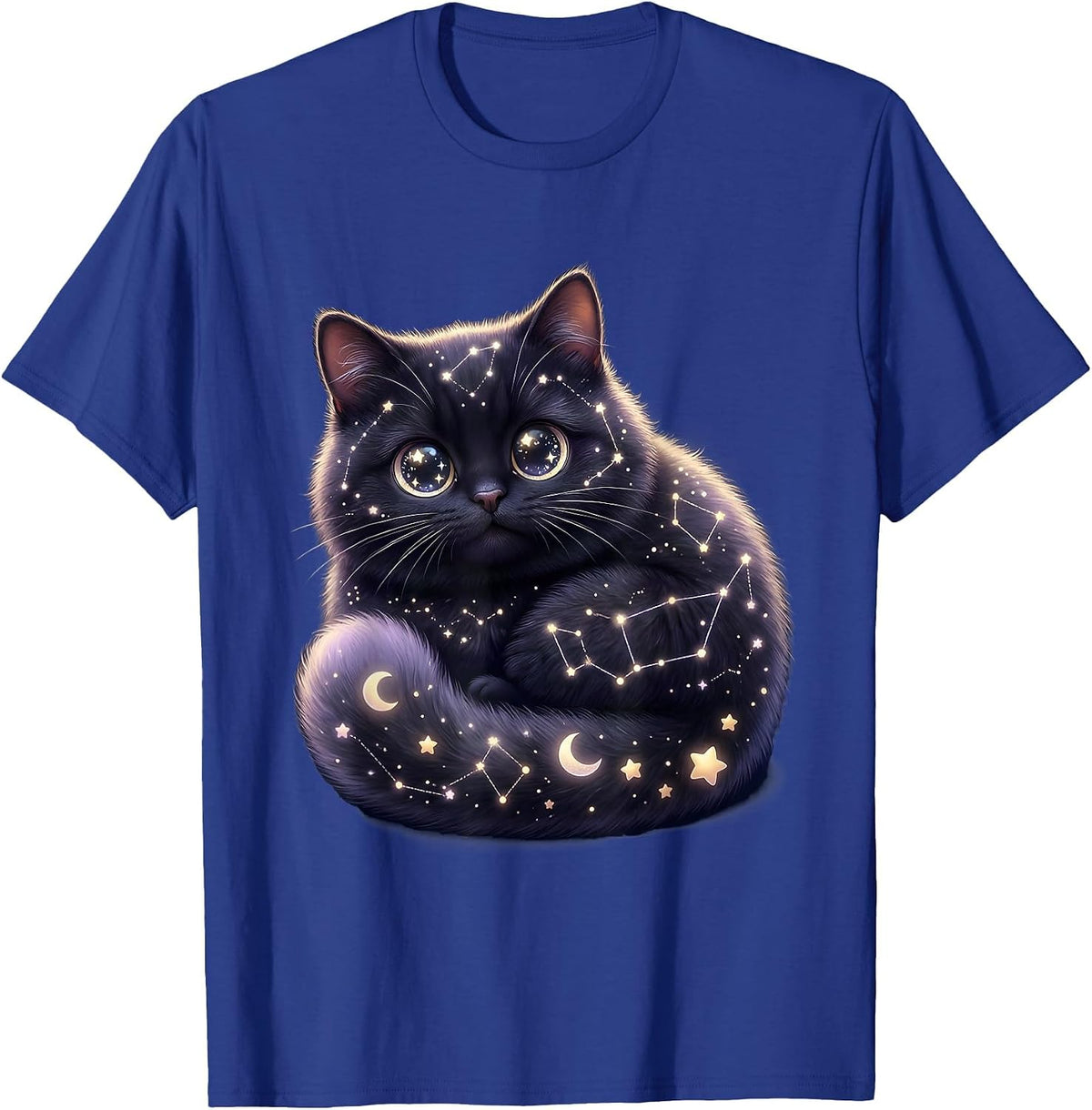 Men's Black Cat Constellation Map Celestial Art T-Shirt - Royal Blue