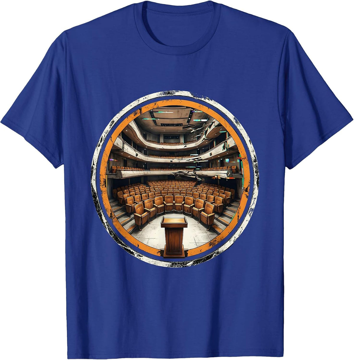 Vintage College Lecture Hall Illustration T-Shirt - Royal Blue
