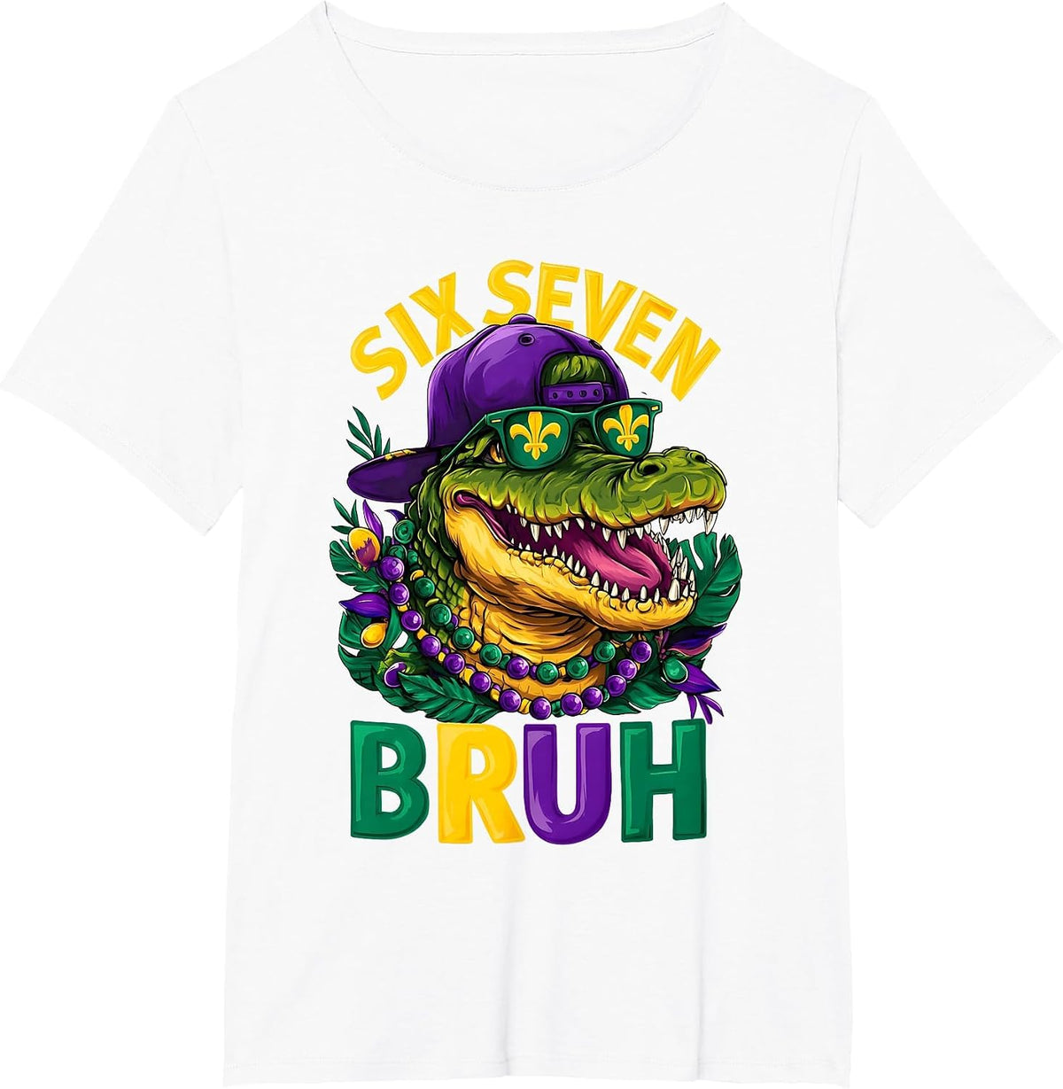 Mardi Gras Six Seven Bruh Mardigator Alligator 6 7 Meme Boy T-Shirt - White