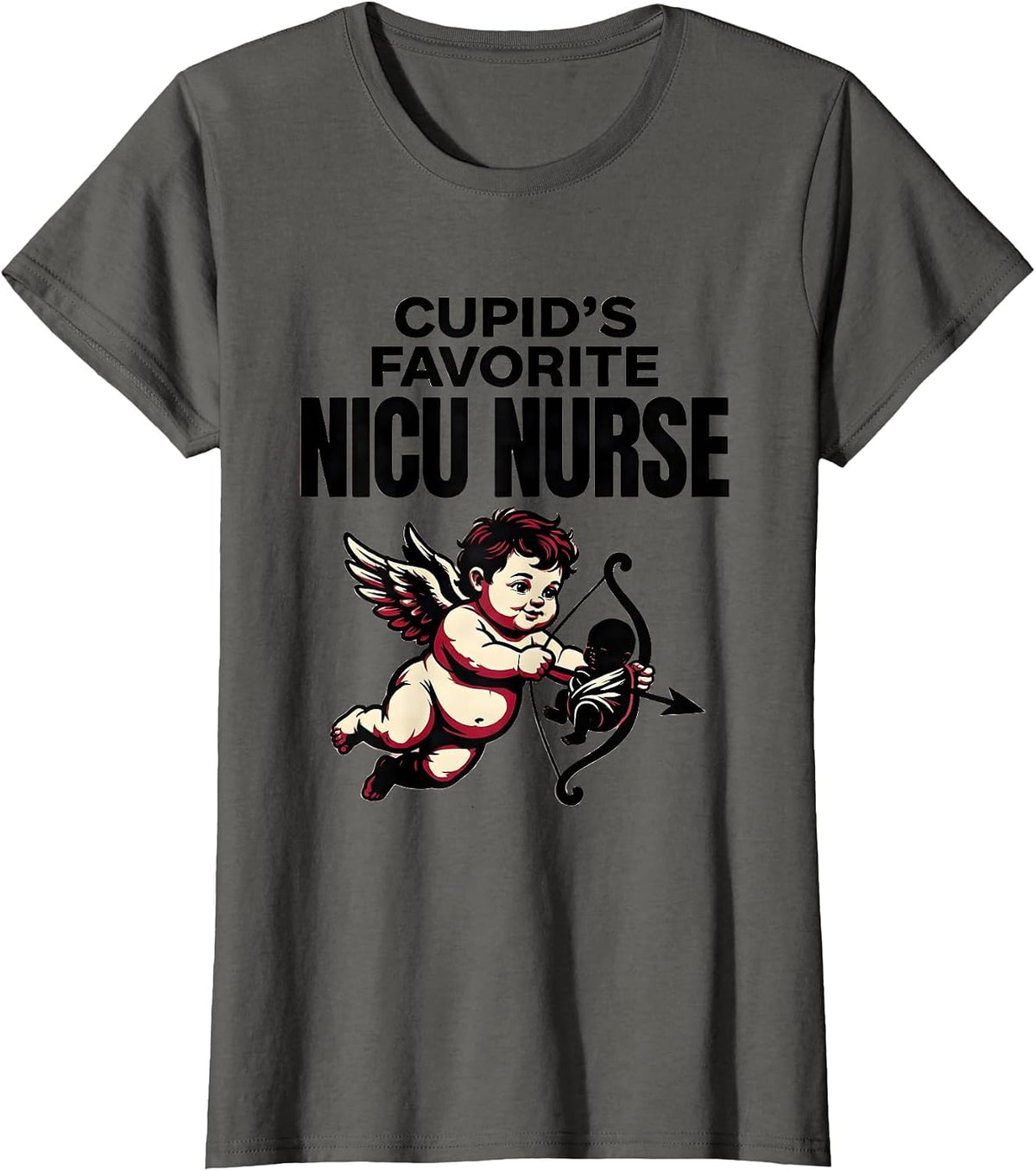 Women's Cupid's Favorite NICU Nurse Playful Retro Humor T-Shirt - Asphalt Grey