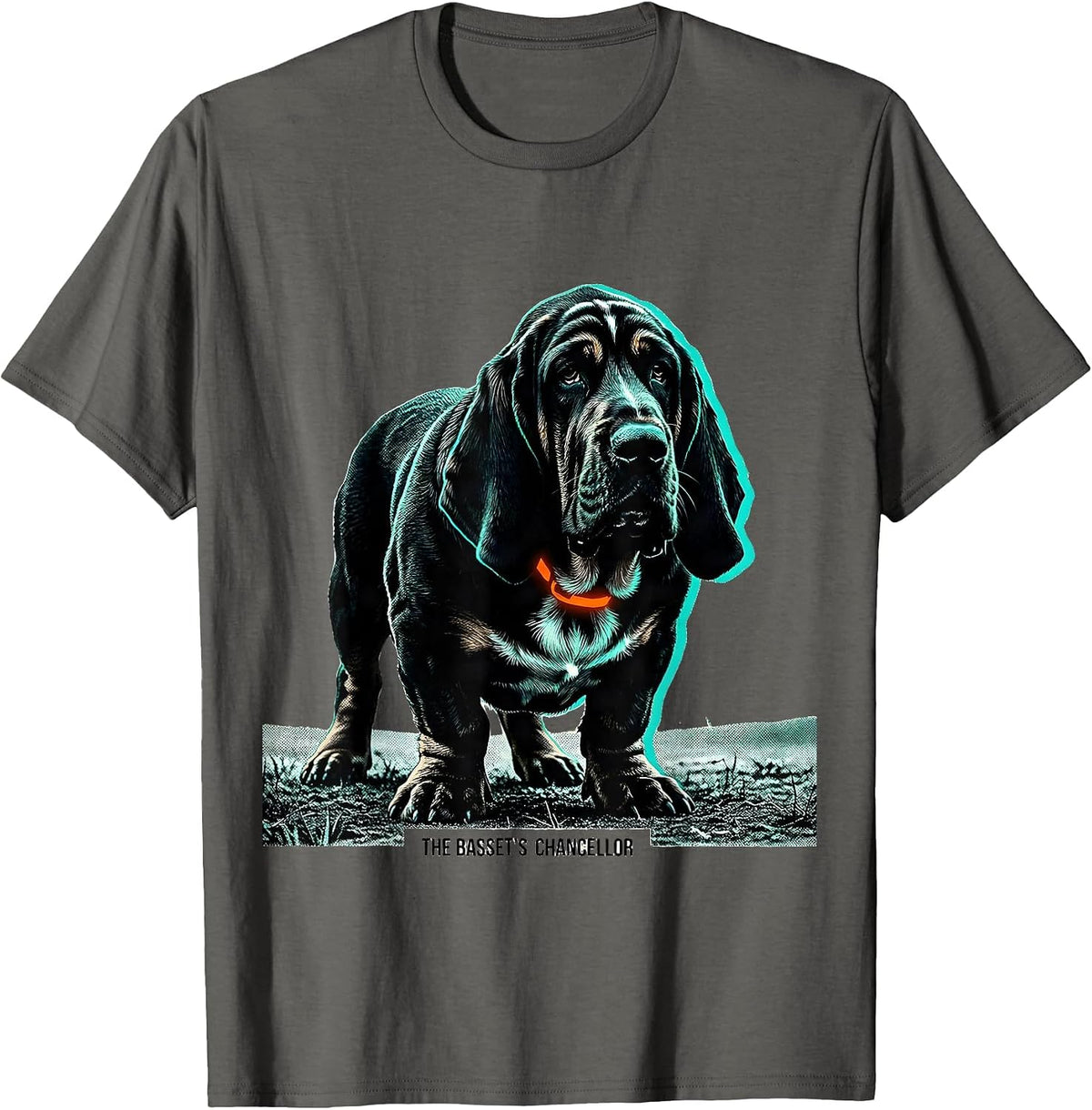 The Basset's Chancellor Risograph Basset Hound Owner Funny T-Shirt - Asphalt Grey