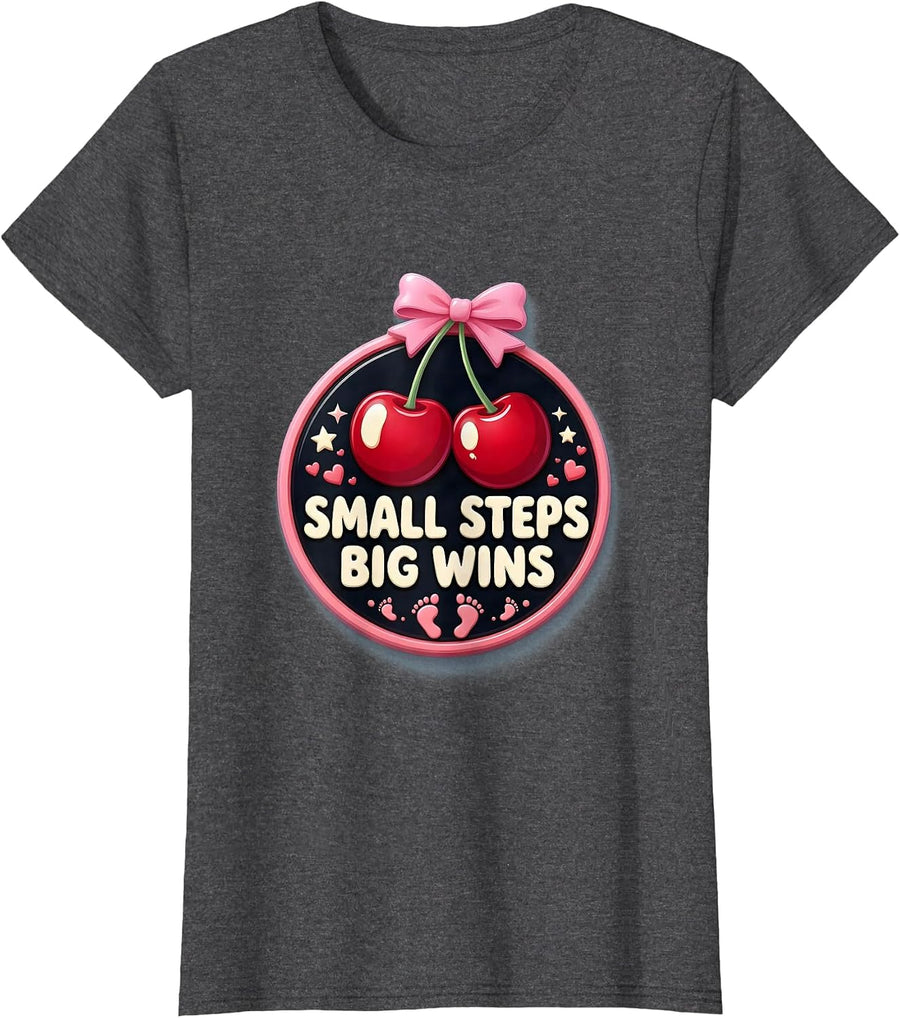 Women's Small Steps Big Wins Special Education Design T-Shirt - Dark Heather Grey