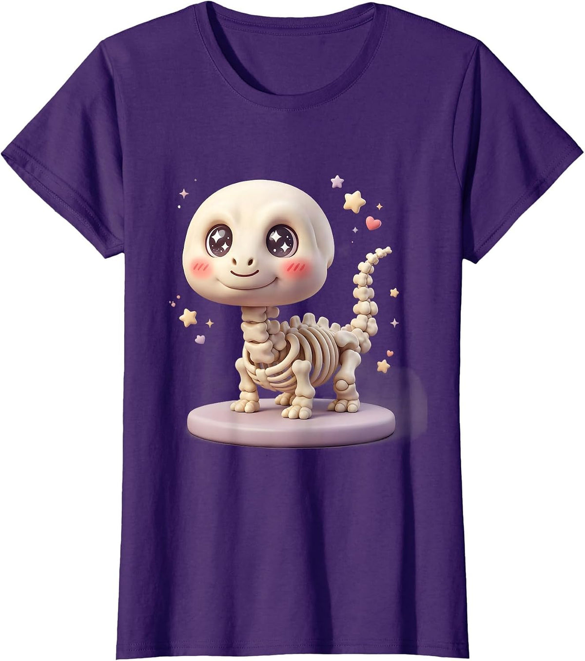 Women's Brachiosaurus Skeleton Museum Spotlight Dinosaur T-Shirt - Purple