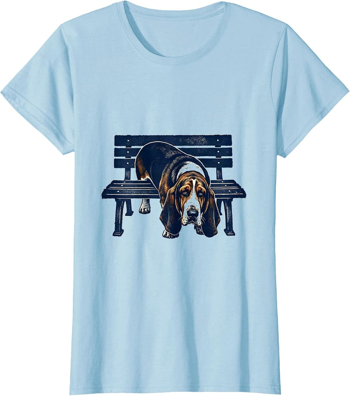 Basset Hound Under Bench Rubber Stamp Dog Lover Humor T-Shirt - Baby Blue