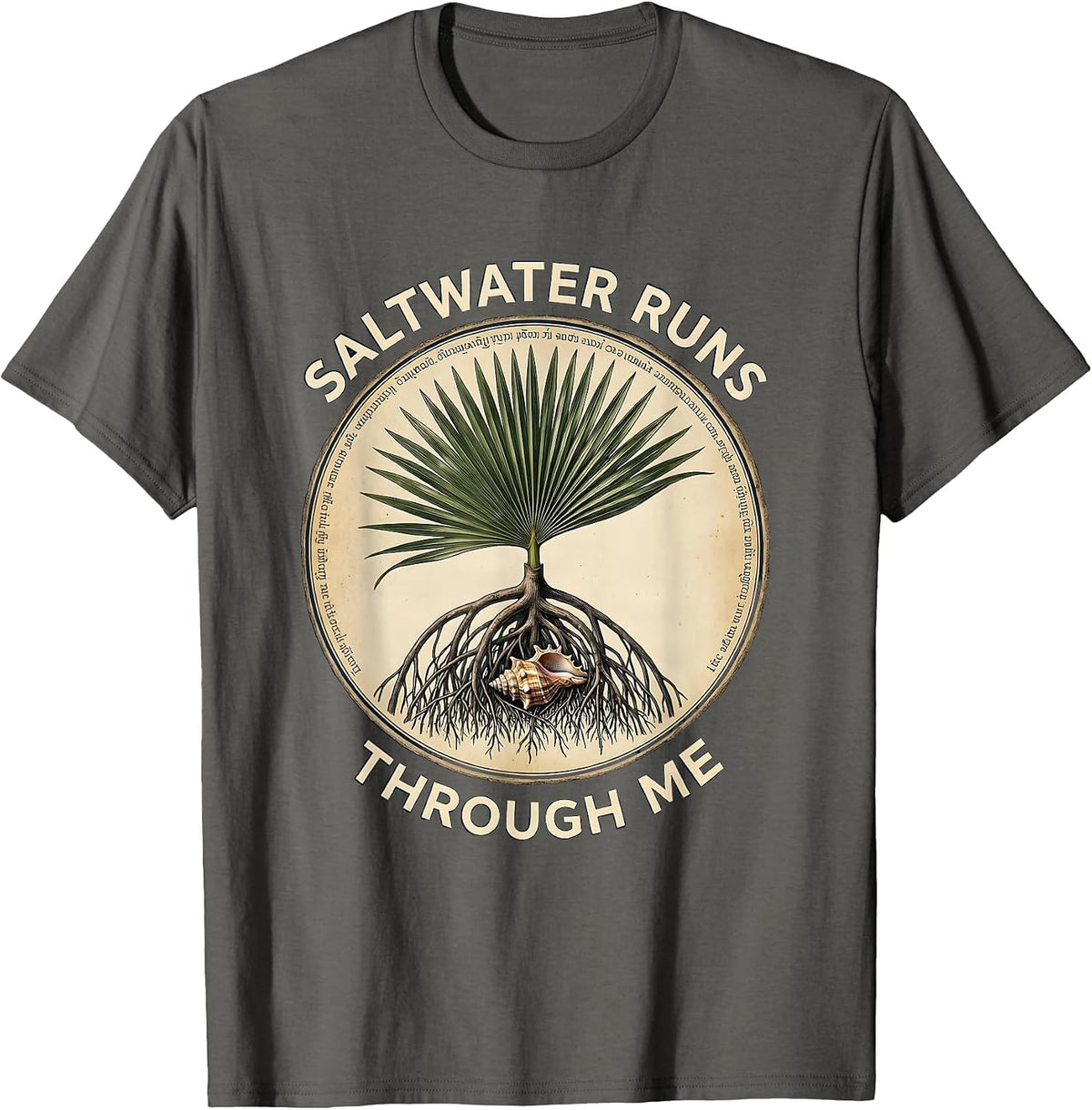 Saltwater Runs Through Me Caribbean Design T-Shirt, Men, Asphalt Grey, Large - As Pictured