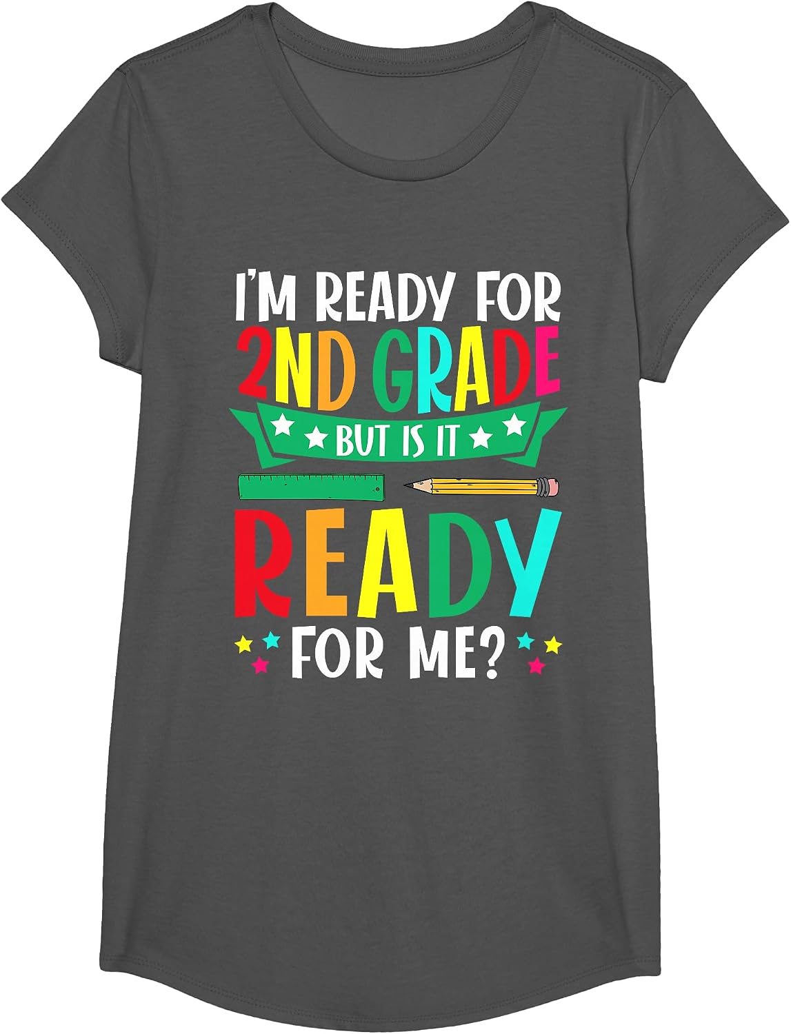 Funny I'm Ready for 2nd Grade First Day of School Boys Girls T-Shirt - Girls Asphalt Grey