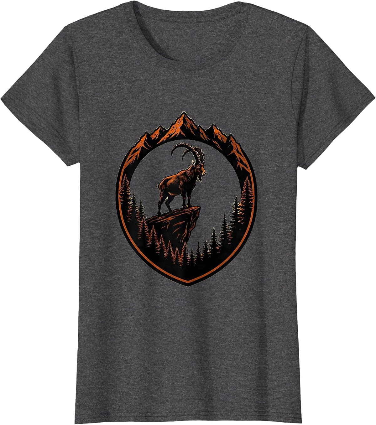 Women's Mountain Goat Cliff Edge Fall Wilderness Design T-Shirt - Dark Heather Grey
