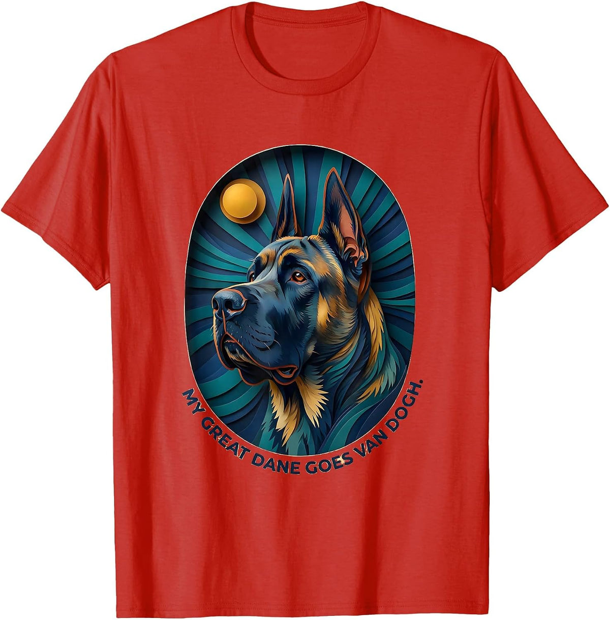 Men's My Great Dane Goes Van Dogh Whimsical Pop-Culture Dog Lover T-Shirt - Red