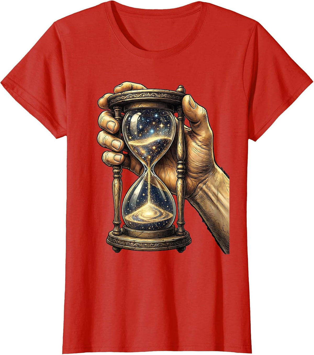 Women's Starfall Hourglass Celestial Art Design T-Shirt - Red