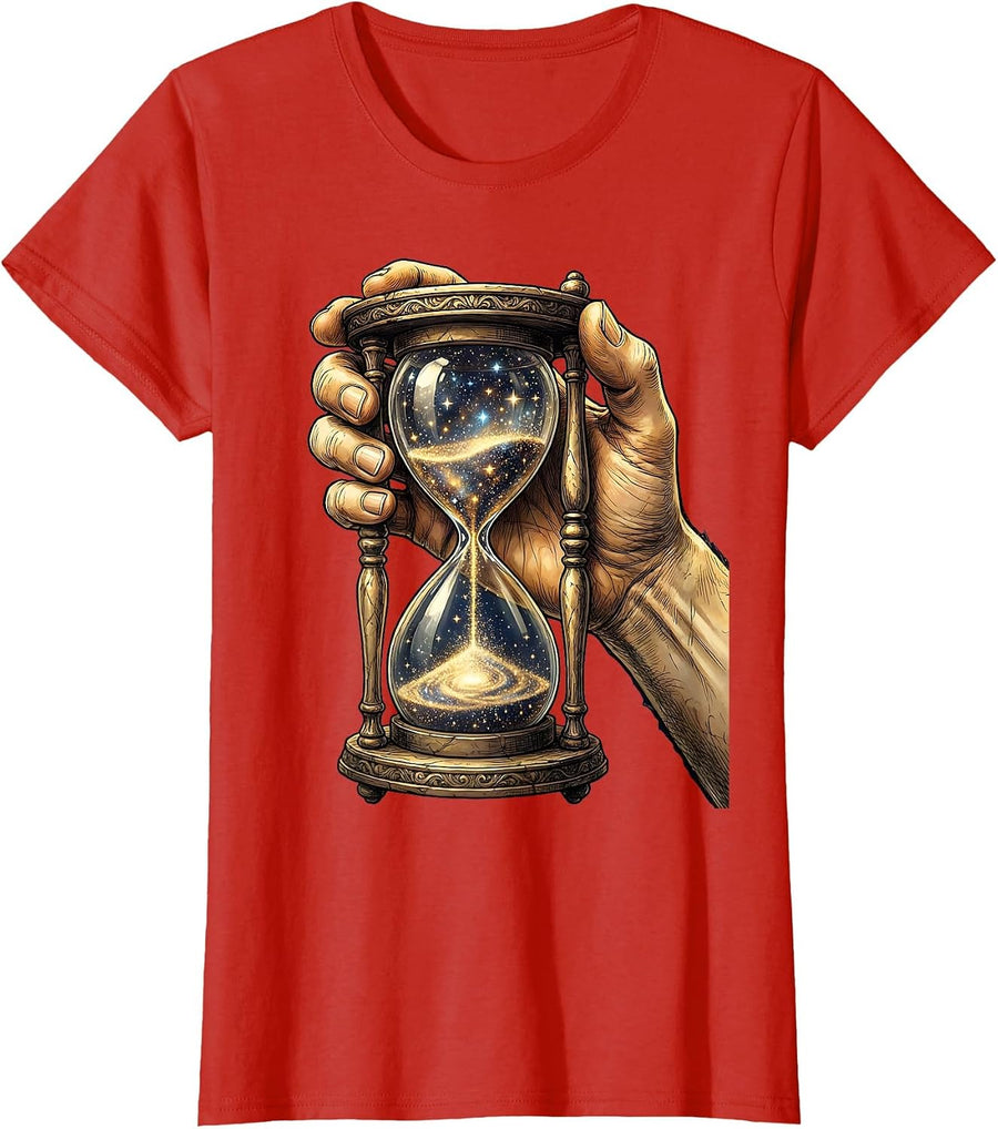 Women's Starfall Hourglass Celestial Art Design T-Shirt - Red