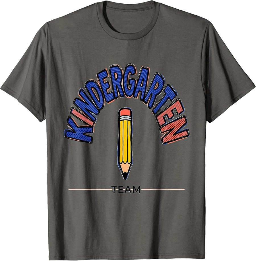 Kindergarten Team Playful Back to School Teacher Student T-Shirt - Asphalt Grey