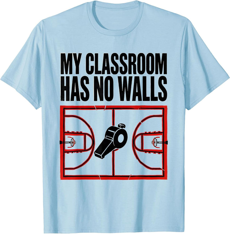 Men's My Classroom Has No Walls Stencil PE Teacher Back To School T-Shirt - Baby Blue