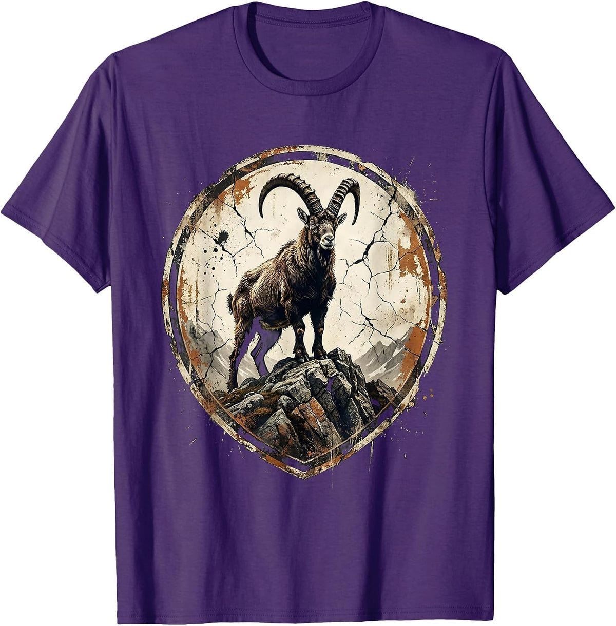 Mountain Goat Rocky Peak Freedom Wildlife Design T-Shirt - Purple