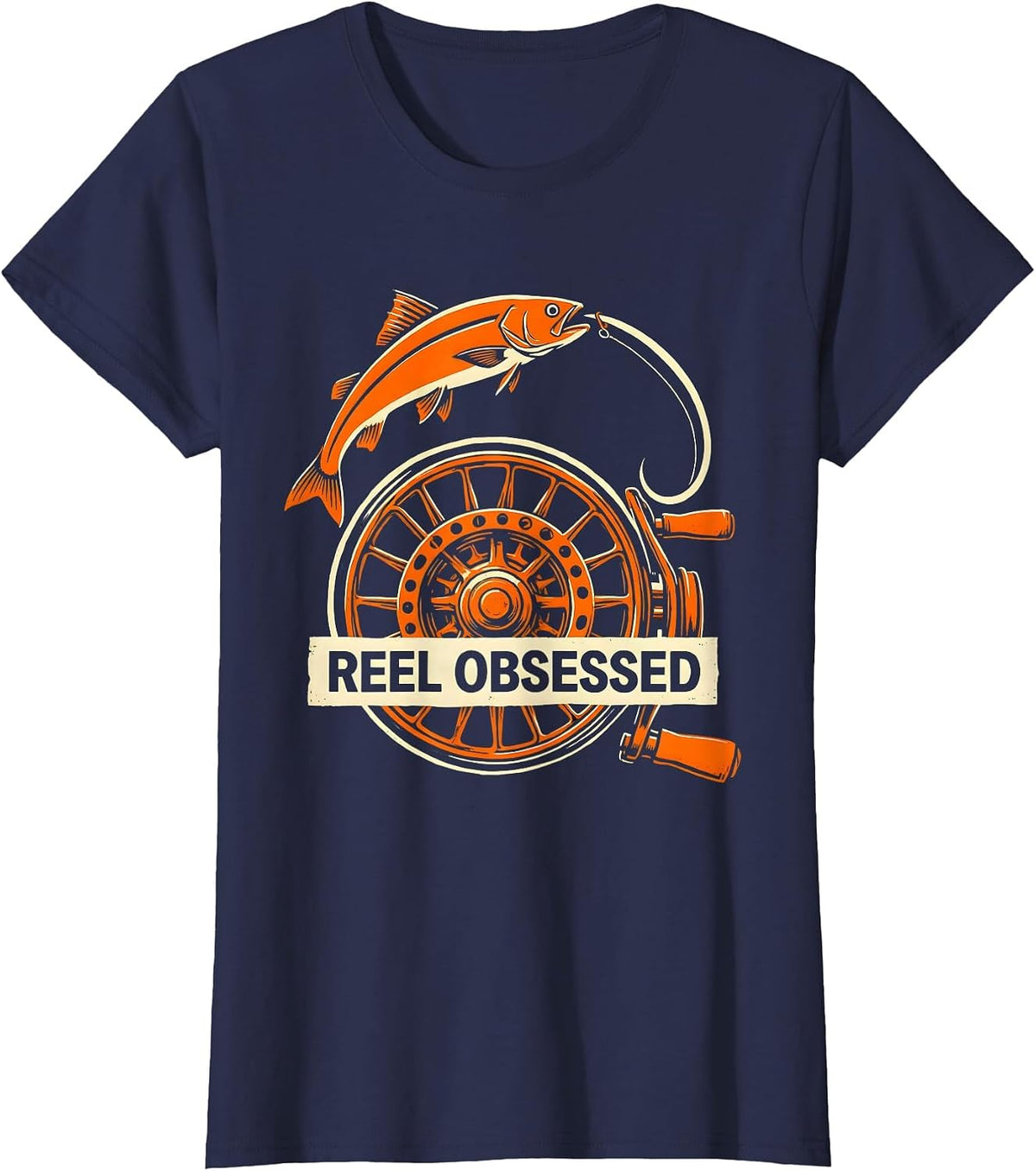 Women's Reel Obsessed Fishing Graphic Design T-Shirt - Navy Blue