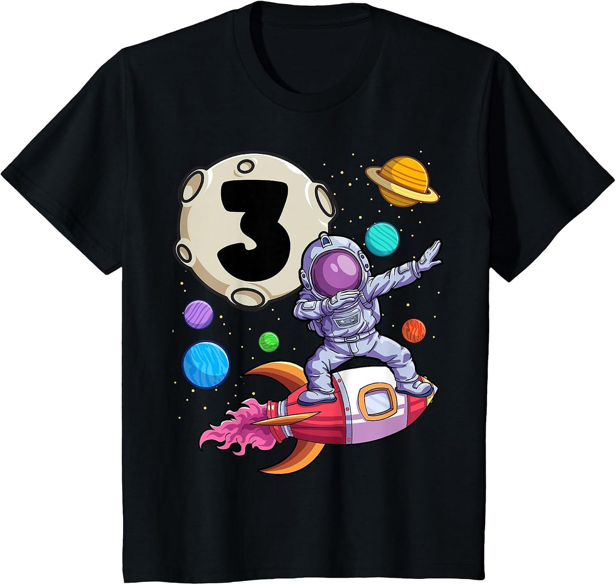 Dabbing Astronaut 3 Yrs Old Birthday Boy Space 3rd Birthday T-Shirt - Black