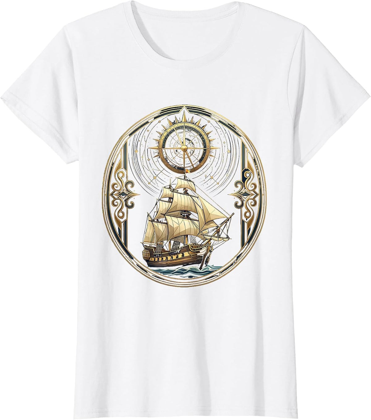Renaissance Merchant Ship Starry Astrolabe Graphic T-Shirt - White