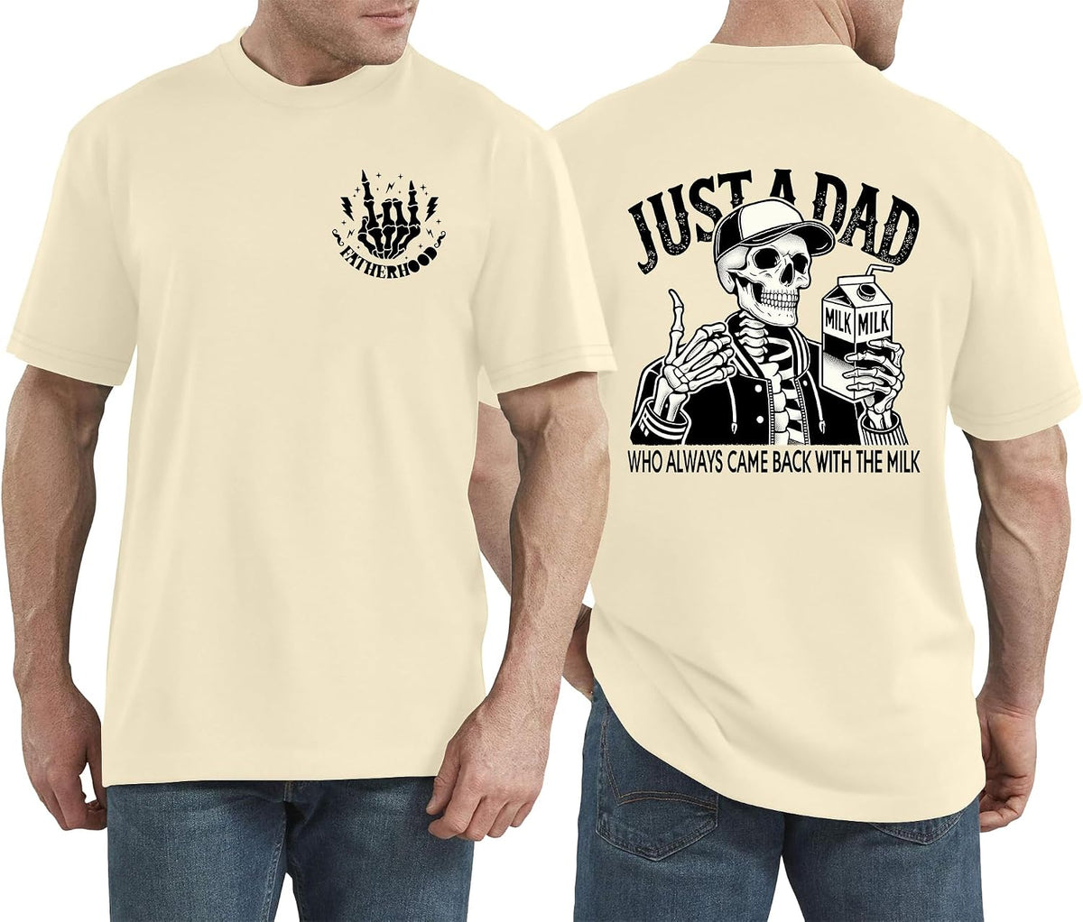 Dad Shirt Men: Just A Dad Who Always Came Back with The Milk T-Shirt Daddy Tshirt Funny Father's Day Tee - Cream