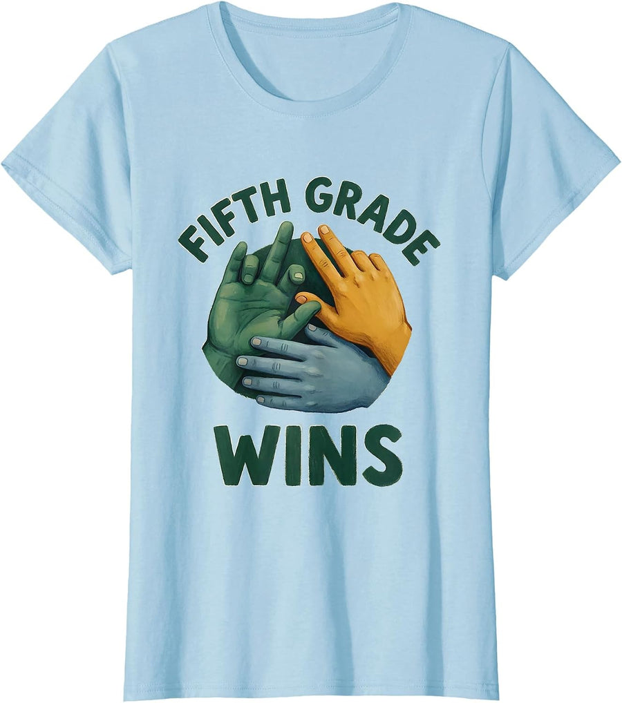 Women's Fifth Grade Wins Storybook Humor Back To School Teacher T-Shirt - Baby Blue